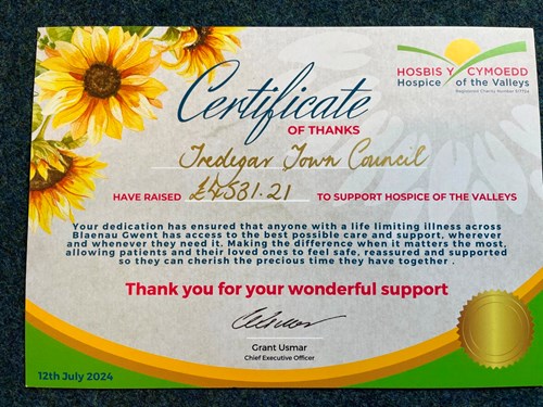 Certificate from the Hospice of the Valleys